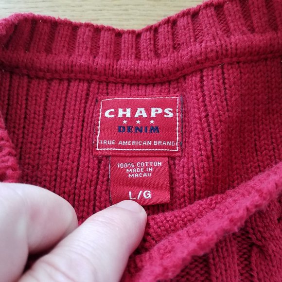 Chaps Denim Men's Long Sleeve Sweater Large Red Cotton EUC - Picture 3 of 9